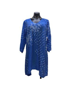 Johnny Was Blue Embroidered Tunic Dress Size L